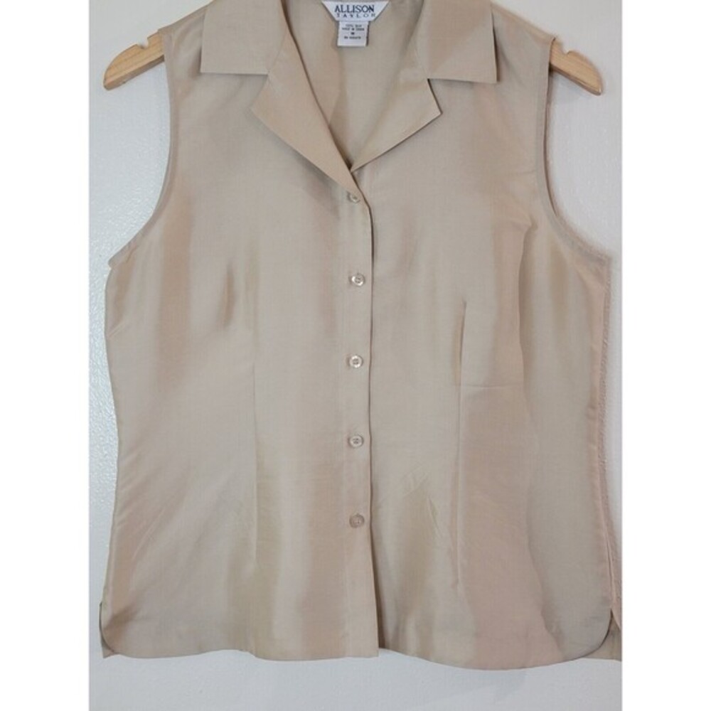 ALLISON TAYLOR 100% Silk Sleeveless Button Up Shirt Blouse Womens Size Medium - Picture 4 of 11
